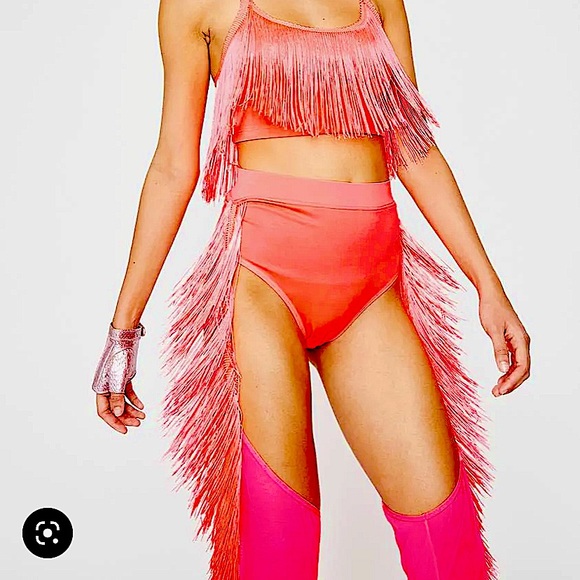 Neon cowboy fringe chaps and crop top  costume size Small - Picture 4 of 8